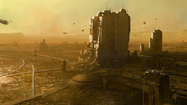 Futuristic city birds matte painting free wallpaper for desktop - medium preview image