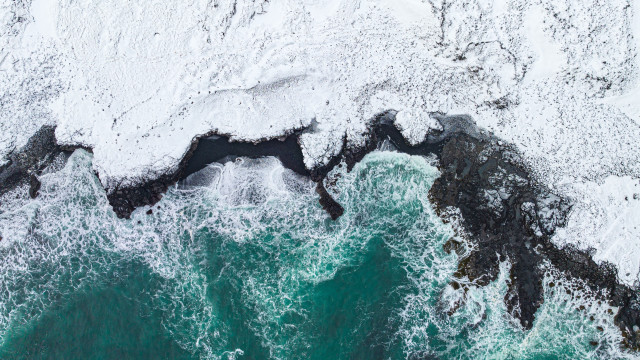 Aerial ocean rocks snow ice free wallpaper for desktop - medium preview image