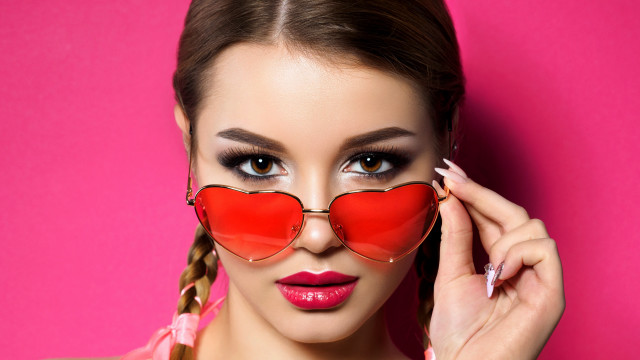 Red sunglasses pink background maximalism free wallpaper for desktop - medium preview image