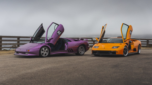 Two cars road fence water free wallpaper for desktop - medium preview image