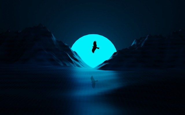 Bird mountain night blue light free wallpaper for desktop - medium preview image