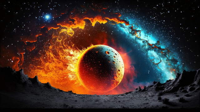 Space planet star ring aurora free wallpaper for desktop - medium preview image