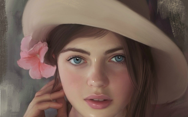 Woman hat flower blue eyes free wallpaper for desktop - medium preview image