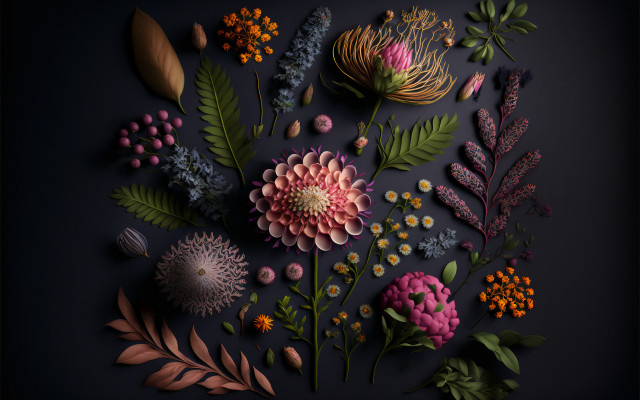 Flowers circle bamboo leaves lily free wallpaper for desktop - medium preview image