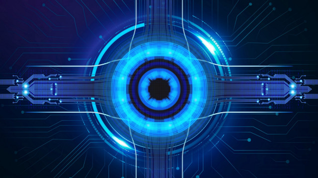 Blue circle black hole cybernetics free wallpaper for desktop - medium preview image