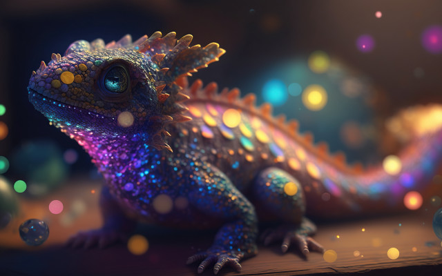 Colorful lizard bokeh christmas 3D free wallpaper for desktop - medium preview image