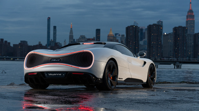 Futuristic car city night red free wallpaper for desktop - medium preview image