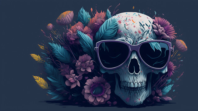 Skull sunglasses flowers psychedelic poster free wallpaper for desktop - medium preview image