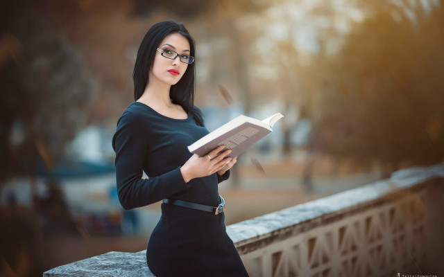 Woman black dress reading bridge free wallpaper for desktop - medium preview image