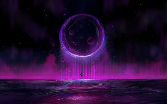 Purple astronaut cityscape fireworks night free wallpaper for desktop - medium preview image