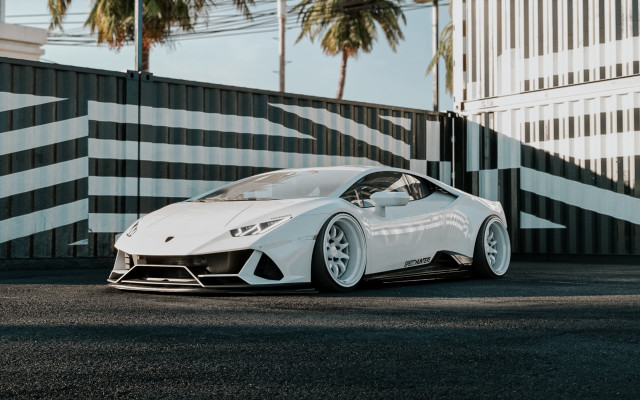 White sports car palm trees free wallpaper for desktop - medium preview image