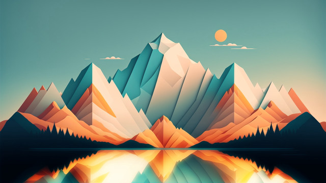 Mountain lake abstract fullmoon geometric free wallpaper for desktop - medium preview image
