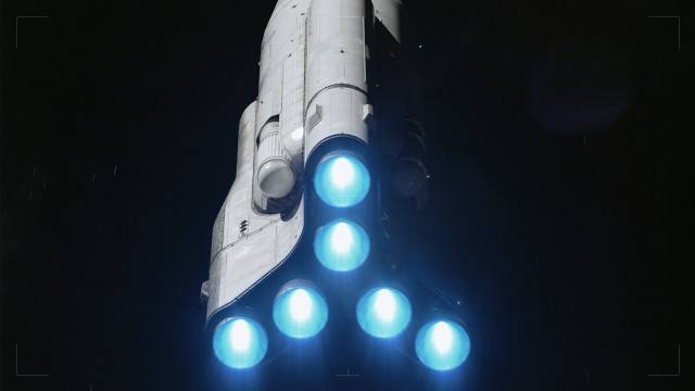 Space shuttle blue lights moon free wallpaper for desktop - medium preview image