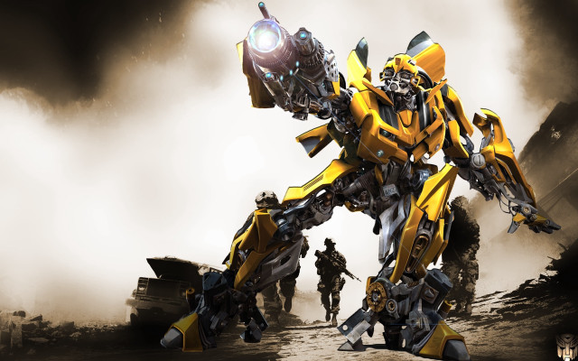 Yellow black robot field man free wallpaper for desktop - medium preview image