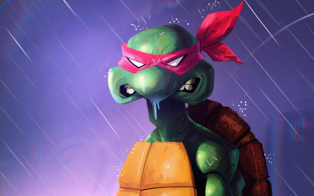 Cartoon turtle red bandana rain free wallpaper for desktop - medium preview image