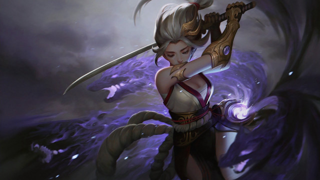 Woman dragon sword fantasy purple free wallpaper for desktop - medium preview image