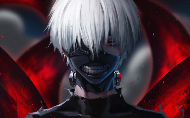 Demon man white hair red free wallpaper for desktop - medium preview image