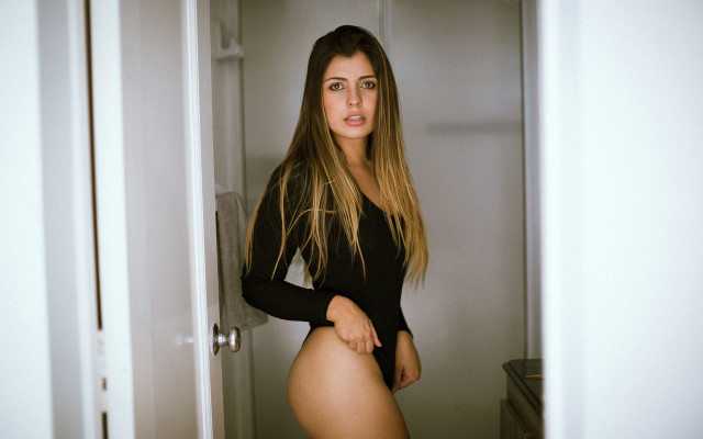 Woman black bodysuit doorway briana free wallpaper for desktop - medium preview image