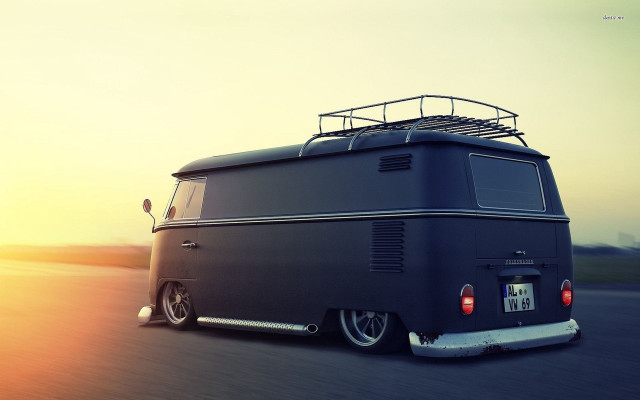 Black van sunset road person free wallpaper for desktop - medium preview image