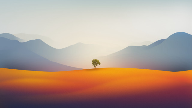 Lone tree desert mountains hazy free wallpaper for desktop - medium preview image
