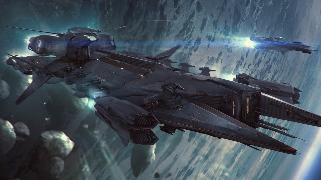 Space ship over planet satellite free wallpaper for desktop - medium preview image