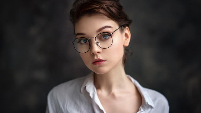 Woman glasses white shirt artnouveau free wallpaper for desktop - medium preview image