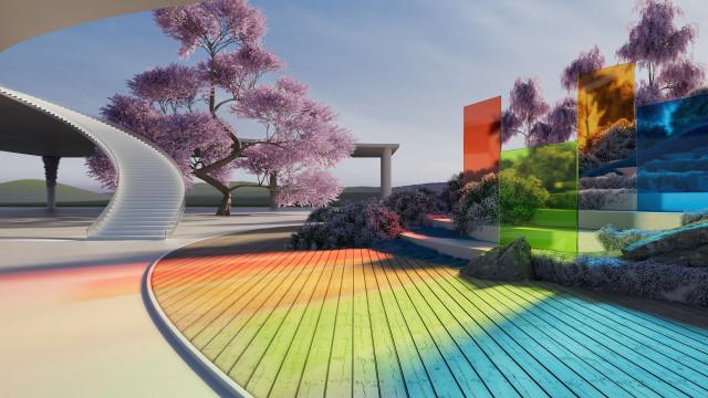 Colorful landscape rainbow walkway trees free wallpaper for desktop - medium preview image