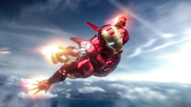 Ironman flying glowing chestlight mecha free wallpaper for desktop - medium preview image