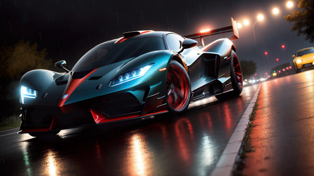 Wet road night car lights free wallpaper for desktop - medium preview image