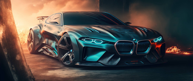 Futuristic car smoke flames bright free wallpaper for desktop - medium preview image