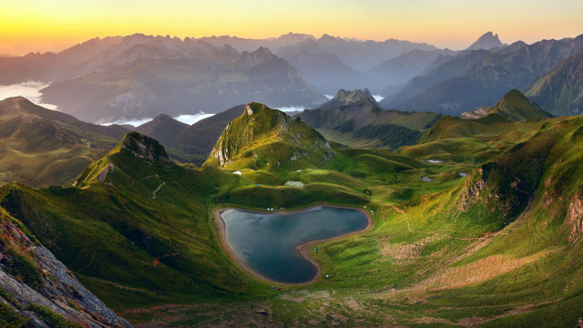 Mountain lake forest sunset cloudy free wallpaper for desktop - medium preview image