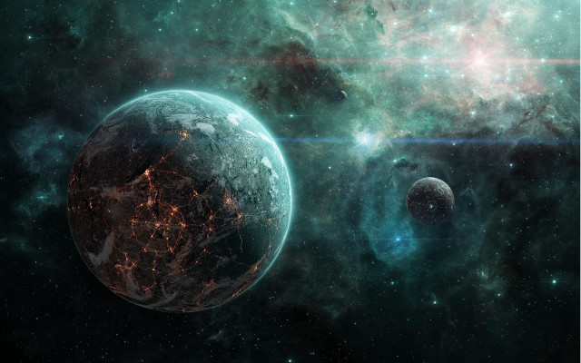 Space planet star cluster aurora free wallpaper for desktop - medium preview image