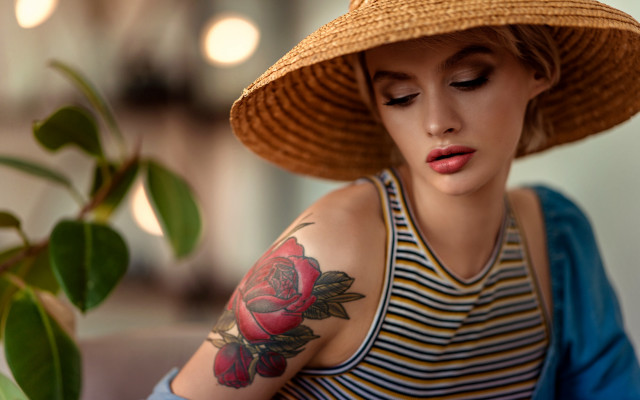 Woman hat rose flower makeup free wallpaper for desktop - medium preview image