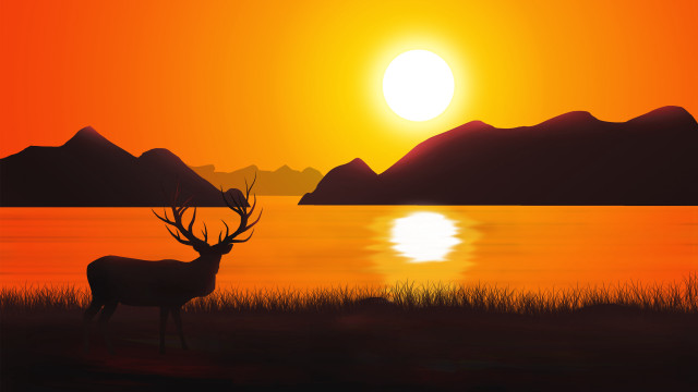 Deer lake sunset mountains dusk free wallpaper for desktop - medium preview image