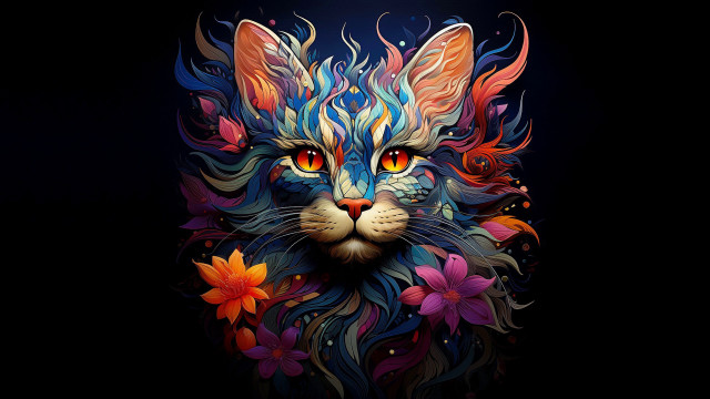 Cat flower face bright colorful free wallpaper for desktop - medium preview image