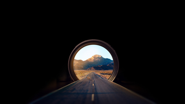 Night road mountains bridge sunset free wallpaper for desktop - medium preview image