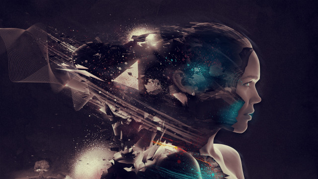 Futuristic astronaut starry background cyberpunk free wallpaper for desktop - medium preview image