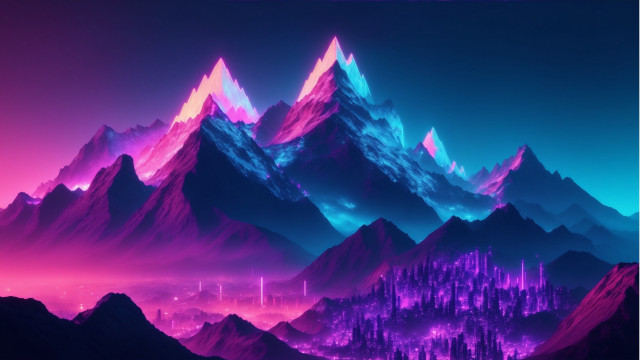 Mountain range gradient sky fantasy free wallpaper for desktop - medium preview image