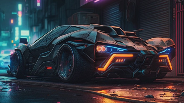 Futuristic car neon city night #2 free wallpaper for desktop - medium preview image