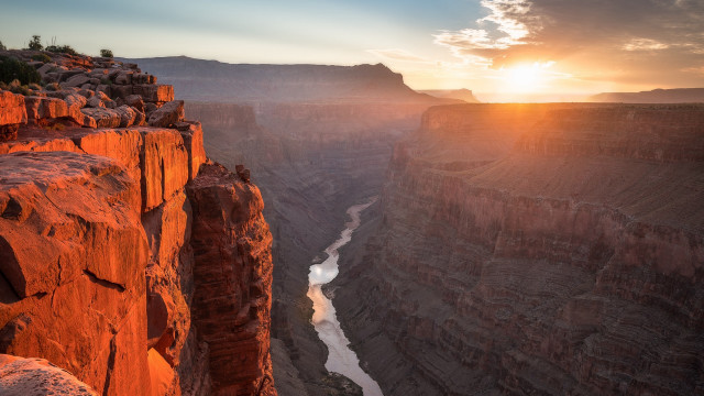 Canyon river sunset mountains ocean free wallpaper for desktop - medium preview image