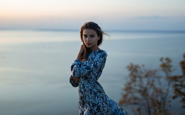 Cliff ocean sunset portrait dress free wallpaper for desktop - medium preview image