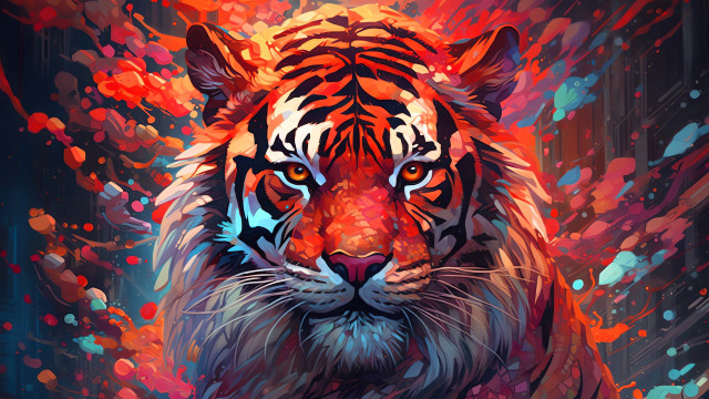 Tiger colorful background spots fire free wallpaper for desktop - medium preview image