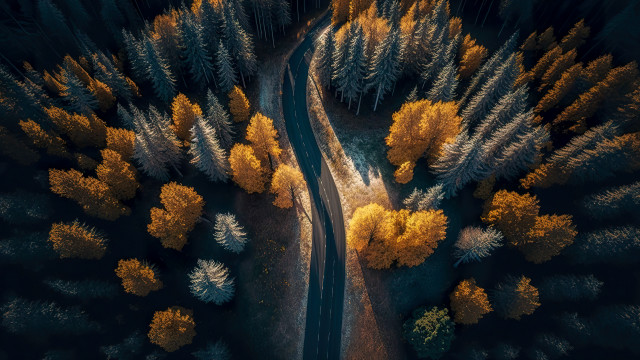 Autumn forest road fireworks starry free wallpaper for desktop - medium preview image
