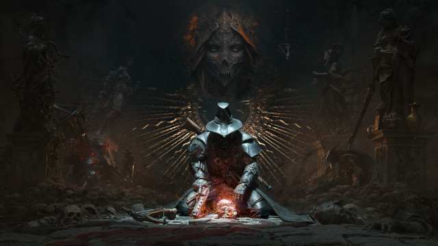 Demonic knight throne fire dark free wallpaper for desktop - medium preview image