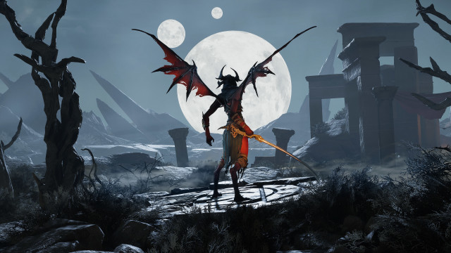 Demonic forest fullmoon gothic weapon free wallpaper for desktop - medium preview image