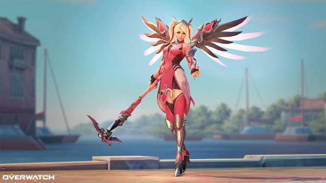Woman pink outfit sword bird free wallpaper for desktop - medium preview image