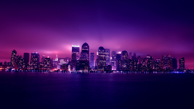City skyline purple night water #2 free wallpaper for desktop - medium preview image
