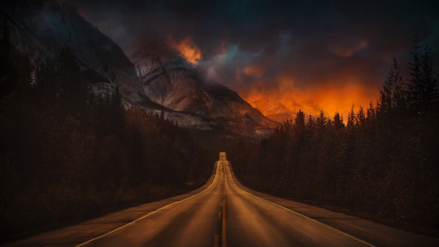 Long road mountain night red free wallpaper for desktop - medium preview image