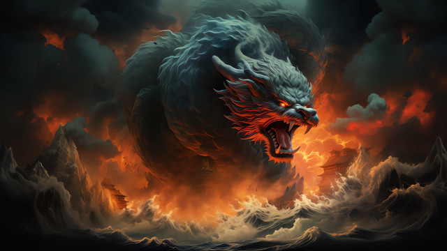 Dragon fire water sky ember free wallpaper for desktop - medium preview image
