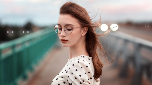 Woman glasses cellphone bridge bokeh free wallpaper for desktop - medium preview image